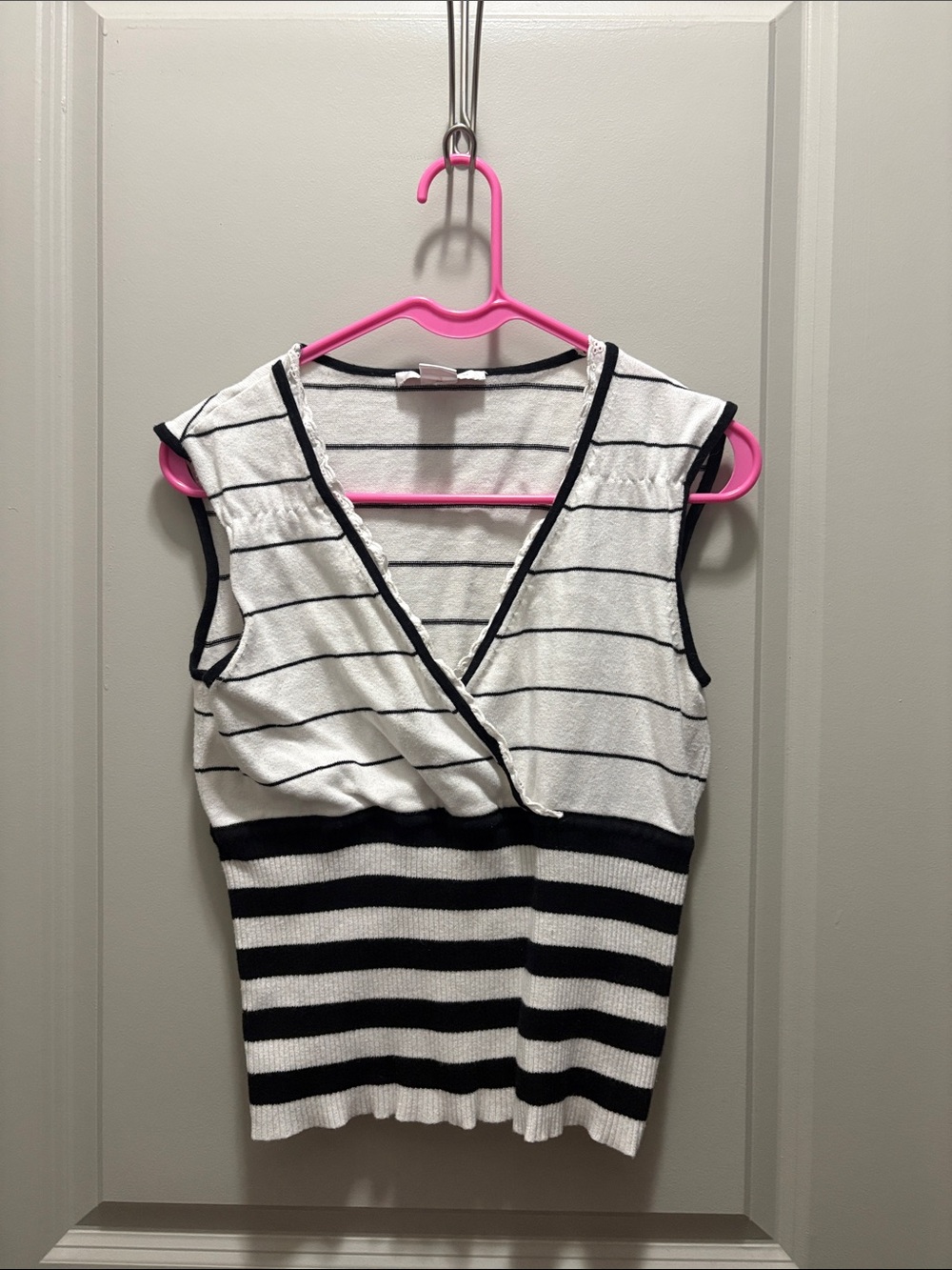 Nine West Black & White Striped Sleeveless Wrap Tank